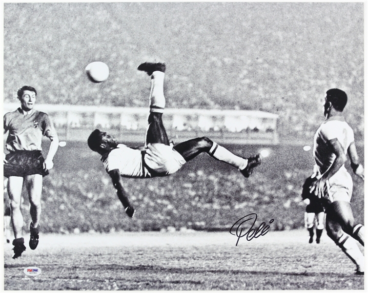 2000s Pele Brazil Soccer Signed 16" x 20" Bicycle Kick Photo (PSA/DNA)