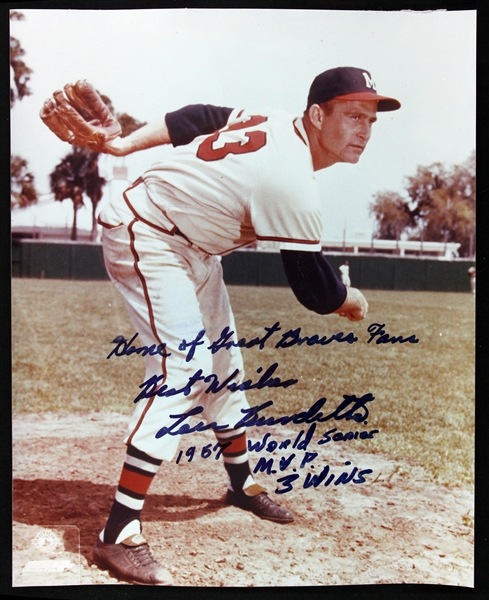 1953-1963 Lew Burdette Milwaukee Braves Signed 8"X10" Color Photo (JSA)