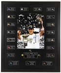 2000s Aaron Rodgers Green Bay Packers Signed 33" x 39" Framed Photo and Football Pins (JSA)