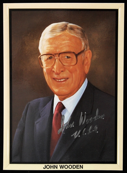 1990s John Wooden UCLA Signed 5" x 7" Treasury of Sports Art Card (JSA)