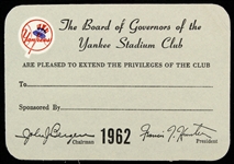 1962 New York Yankees Stadium Club Card 