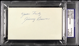 1957 Rookie Era Jim Brown Cleveland Browns Signed 3 x 5 Index Card (PSA/DNA Slabbed)
