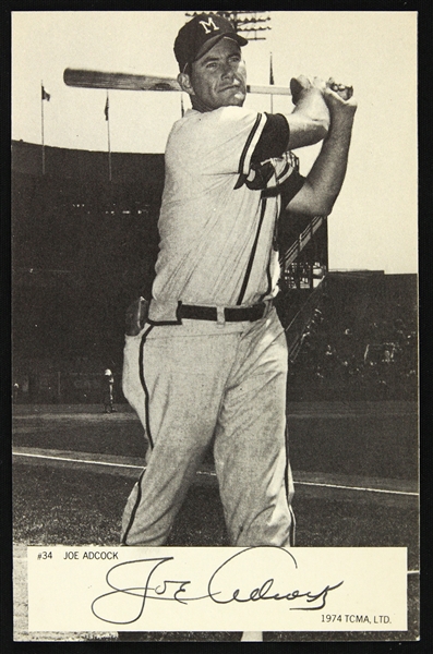 1974 Joe Adcock Milwaukee Braves Signed 3 1/2" x 5 1/2" TCMA Card (JSA) 