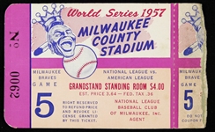 1957 Milwaukee Braves World Series Ticket Stub 