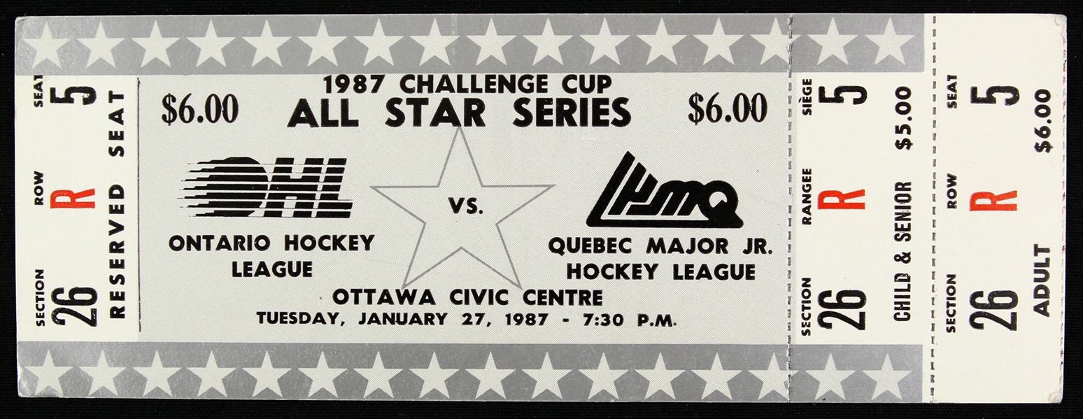 1987 Challenge Cup All Star Series Ontario vs Quebec Ticket Stub 