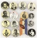 1940s-50s Boxing Pinback Button Collection - Lot of 14 w/ Sugar Ray Robinson, Jersey Joe Walcott, Jake La Motta & More 