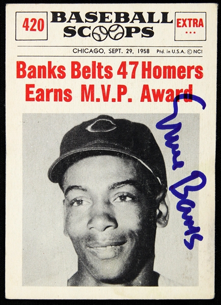 1958 Ernie Banks Chicago Cubs Signed Baseball Scoops Trading Card (JSA)