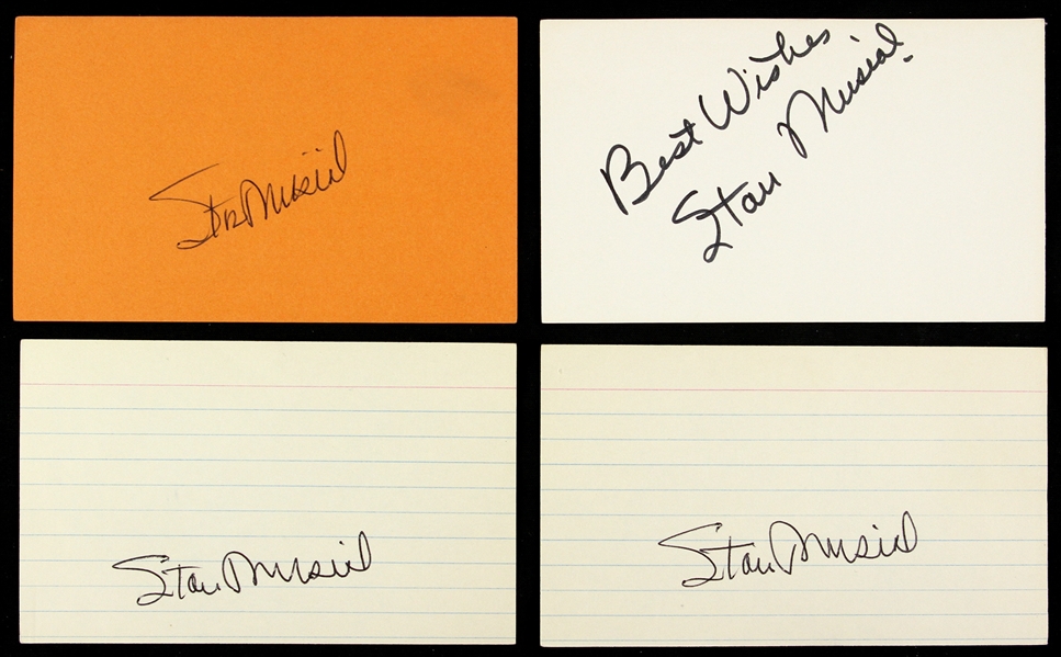 1941-1963 Stan Musial St. Louis Cardinals Signed 3" x 5" Index Cards (Lot of 4)(JSA)