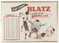 1963 Blatz Beer Advertising Place Mat with Milwaukee Braves TV Schedule 
