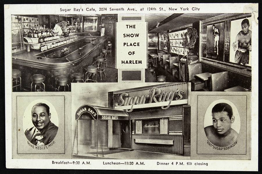 1950s-60s Sugar Ray Robinson World Welter/Middleweight Champion Sugar Rays Cafe 3.5" x 5.5" Postcard