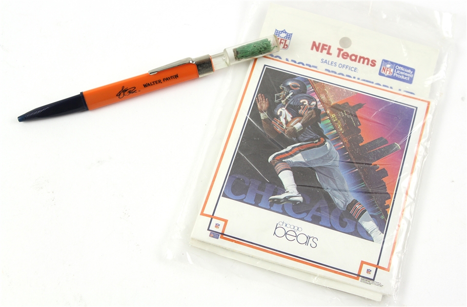 1980s Chicago Bears Memorabilia With Walter Payton Pen with Original Astro Turf
