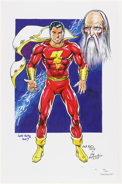 1940s circa Jack Katz Captain Marvel Pencil, Ink, Color Signed 11x17 Color Print (JSA)