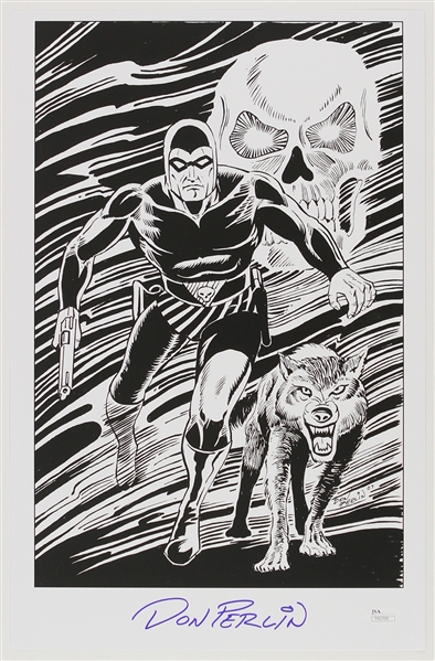 1990s circa Don Perlin The Phantom Ink Commission Sketch Signed 11x17 Print (JSA)