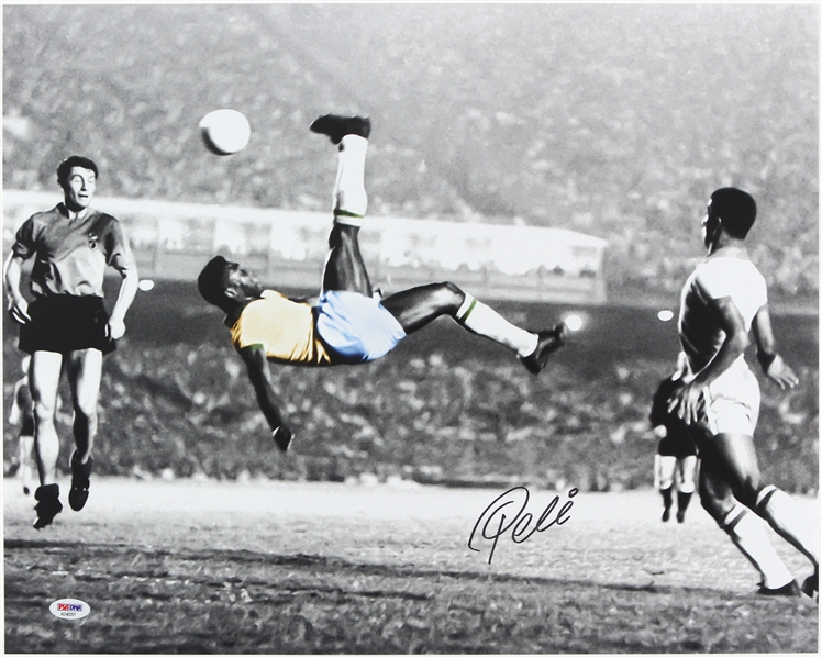 2000s Pele Brazil Soccer Signed 16" x 20" Bicycle Kick Photo (PSA/DNA)