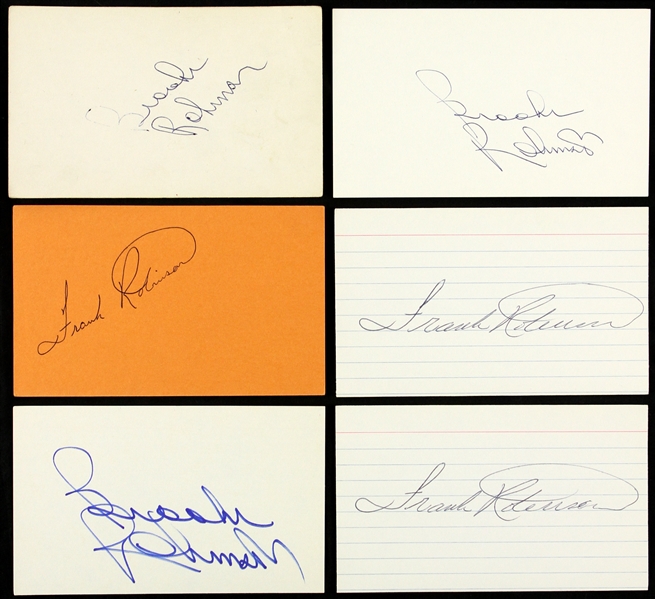 1960s-1970s Brooks Robinson / Frank Robinson Baltimore Orioles Signed 3"x5" Index Cards (Lot of 6)(JSA)