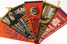 1950s-1980s Baseball and Basketball Pennants Including Milwaukee Brewers, Detroit Tigers, and more