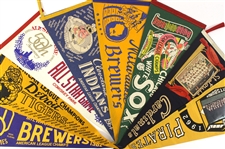 1950s-1980s Baseball and Basketball Pennants Including Milwaukee Brewers, Detroit Tigers, and more