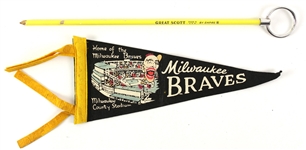 1950s-1980s Baseball and Basketball Pennants Including Milwaukee Brewers, Detroit Tigers, and more