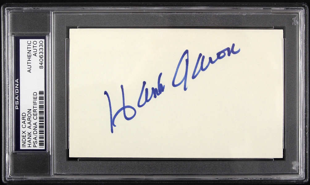 1954-1976 Hank Aaron Milwaukee Atlanta Braves Brewers Autographed Index Card (PSA/DNA Certified)