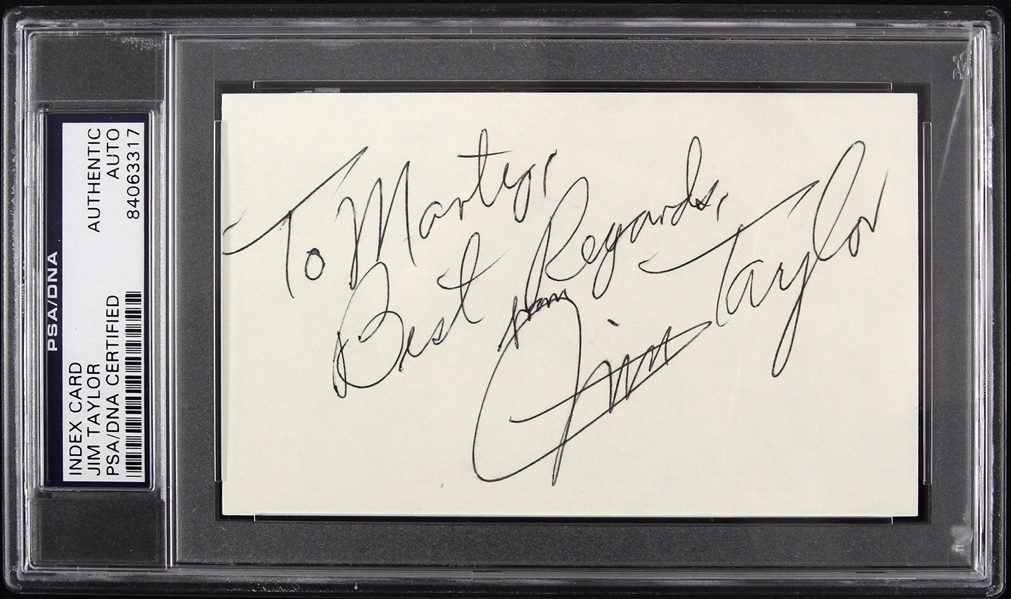 1960s Jim Taylor Green Bay Packers Autographed Slabbed Index Card (PSA/DNA Certified)