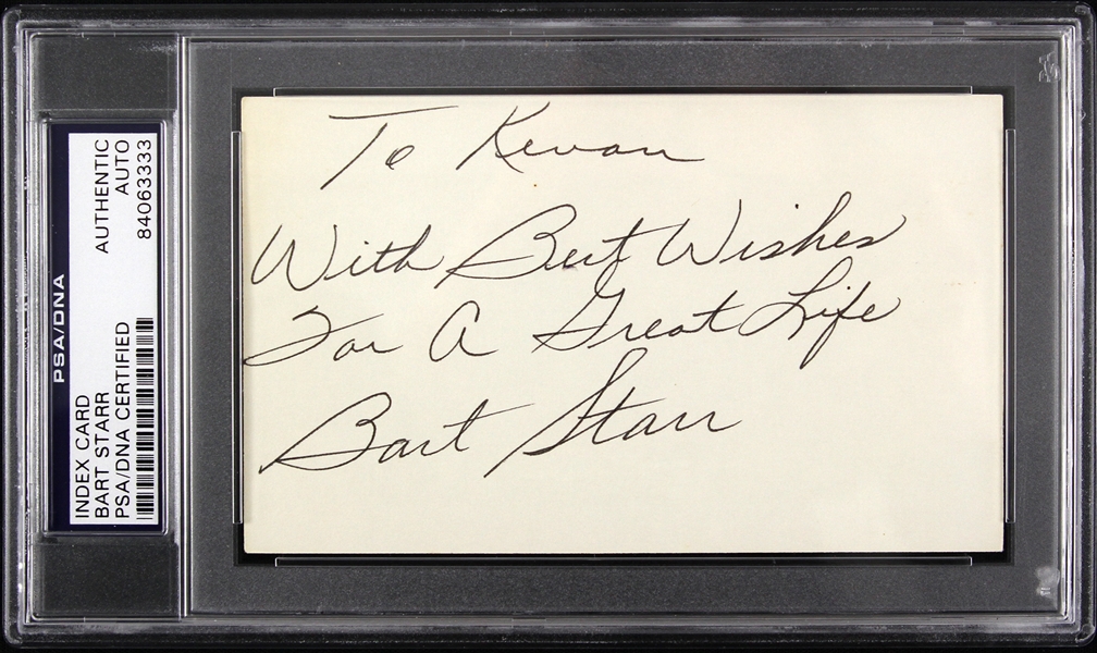 1956-1972 Bart Starr Green Bay Packers Autographed Slabbed Index Card (PSA/DNA Certified)