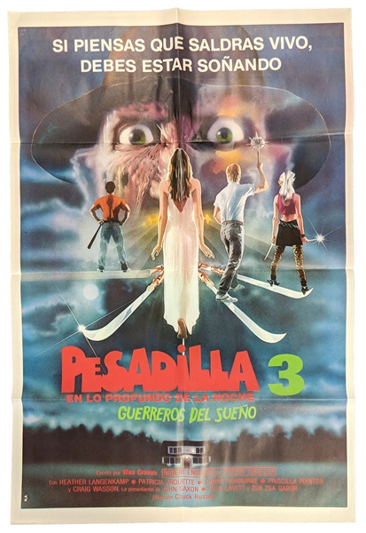 1987 Nightmare on Elm Street 3: Dream Warriors 29"x 43" Spanish Version Poster