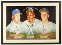 1983 Mickey Mantle Willie Mays Duke Snider Signed 30" x 42" Framed "Willie, Mickey & The Duke" Lithograph (JSA) 256/1603