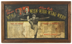 1936 Green Bay Packers World Championship Season Russ Winnie & Alan Hale 14"x 24" Framed Radio Advertisement Broadside Sign W/ Green Bay Packers University of WI Schedules 