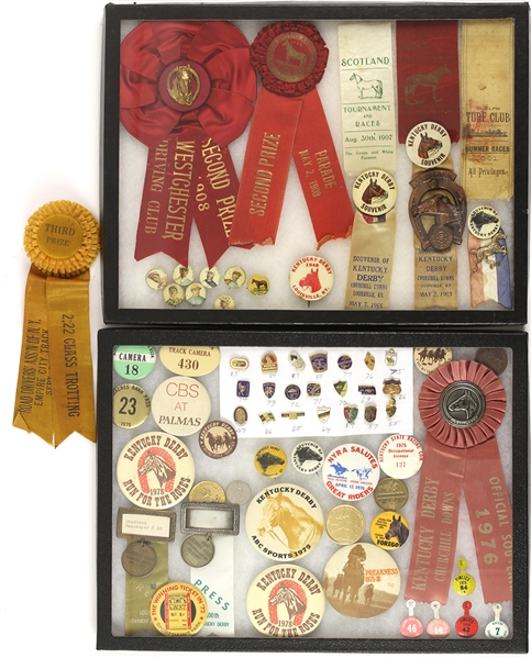 1890’s-2000’s Horse Racing Pinback Button, Ribbons, Lapel Pins, Keychains, Memorabilia and Medallions (333 Items)