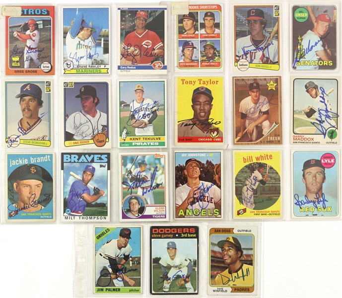 1950’s-1980’s Autographed Baseball Cards Including Jim Palmer, Steve Garvey, Dave Winfield, Von Hayes, Del Unser, and More (Lot of 21)(JSA)
