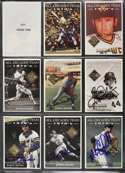1970s Milwaukee Brewers All Decade Autographed Baseball Cards (Lot of 10) (JSA)