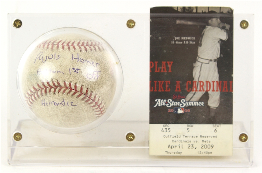 2009 (April 23) Albert Pujols St. Louis Cardinals OML Selig Game Used Home Run Baseball w/ Ticket Stub (MEARS LOA)