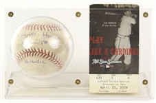 2009 (April 23) Albert Pujols St. Louis Cardinals OML Selig Game Used Home Run Baseball w/ Ticket Stub (MEARS LOA)