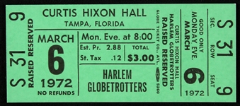 1972 Harlem Globetrotters Tampa Florida Ticket Stub 