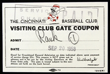 1958 Cincinnati Reds Visiting Club Gate Coupon 