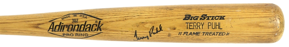 1980-82 Terry Puhl Houston Astros Signed Adirondack Professional Model Game Used Bat (MEARS LOA/JSA)
