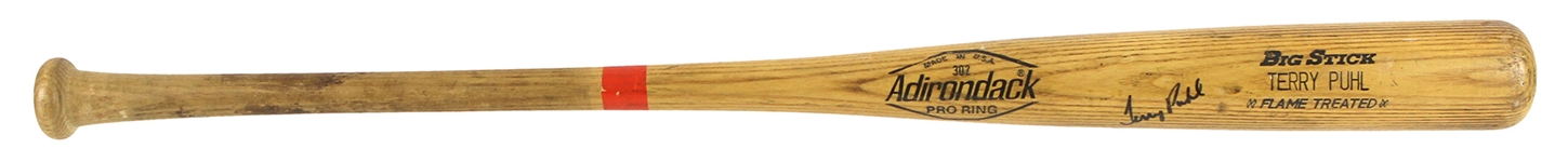 1980-82 Terry Puhl Houston Astros Signed Adirondack Professional Model Game Used Bat (MEARS LOA/JSA)