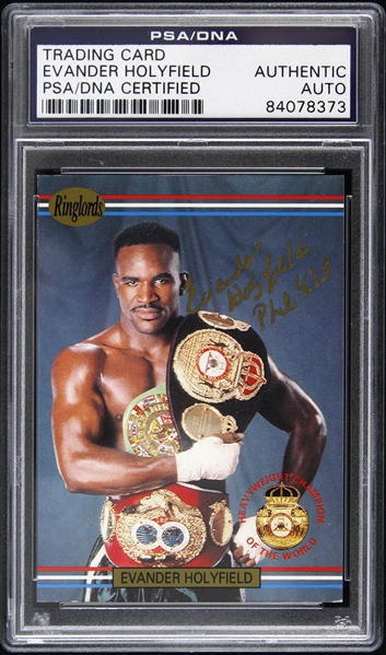 1991 Evander Holyfield Signed Ringlords Trading Card (PSA/DNA Slabbed)