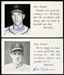 1947-1961 Gerry Staley and Bob Tiefenauer St. Louis Cardinals Signed 3"x 5" Postcards (JSA)