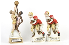 1974 Lionstone Whiskey Sculptured Porcelain Football and Basketball Decanters (Lot of 3)