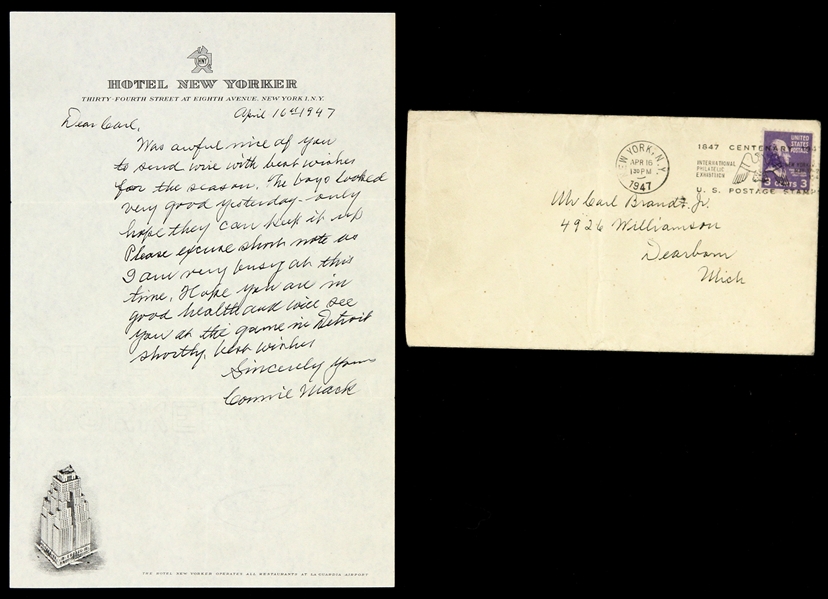 1947 Connie Mack Philadelphia Athletics Signed Letter (JSA)