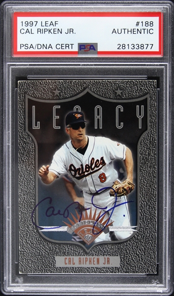 1997 Cal Ripken Jr Baltimore Orioles Autographed Leaf Trading Card (PSA/DNA Slabbed)