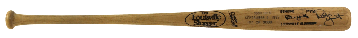 1992 Robin Yount Milwaukee Brewers Signed Louisville Slugger 3,000th Career Hit Commemorative Bat (JSA) 107/3000
