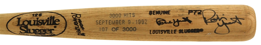 1992 Robin Yount Milwaukee Brewers Signed Louisville Slugger 3,000th Career Hit Commemorative Bat (JSA) 107/3000