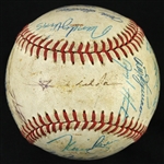 1990 Circa Milwaukee Brewers Team Signed OAL Brown Baseball w/ 27 Signatures Including Robin Yount, Jim Gantner and more (JSA)