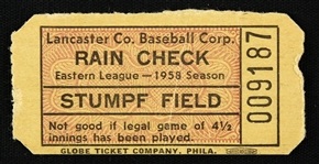 1958 Stumpf Field Lancaster Co. Baseball Corp Ticket Stub 