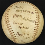 1974 (April 11) Juan Beniquez Boston Red Sox OAL MacPhail Fenway Park Game Used Baseball (MEARS LOA)
