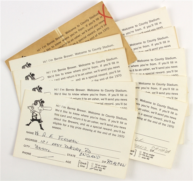 1970 Bernie Brewer Milwaukee Brewers County Stadium News Letter/Contest Cards (Lot of 10)