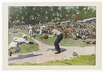 1870s-1880s Antique Harpers Hand-Tinted Baseball and Football Lithographs (Lot of 3)