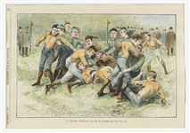 1870s-1880s Antique Harper's Hand-Tinted Baseball and Football Lithographs (Lot of 3)